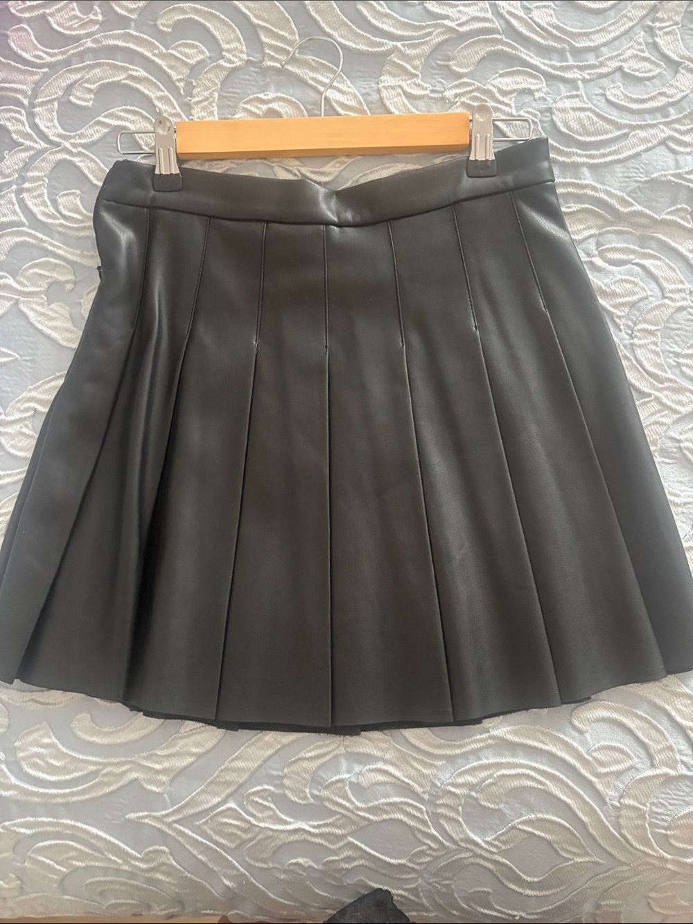 Garage Black Faux Leather Pleated Skater Skirt